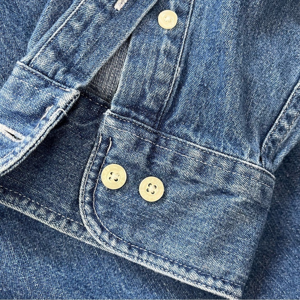 90s Vintage G.H. Bass Denim Shirt L Blue Long Sleeve Cotton Americana Dad Style - Picture 8 of 12